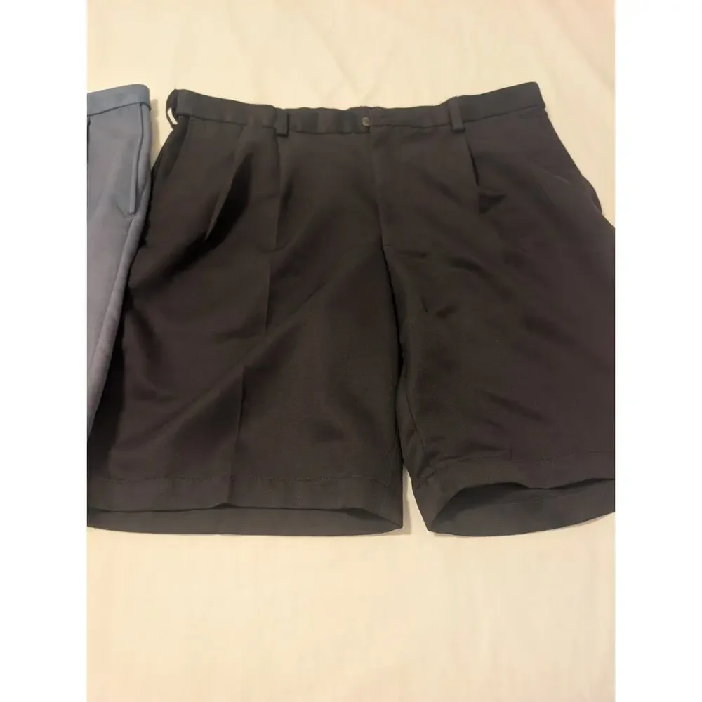 Haggar Shorts Mens 36 Black & grayish Pleated Classic Walk Flex Waist 2 pairs